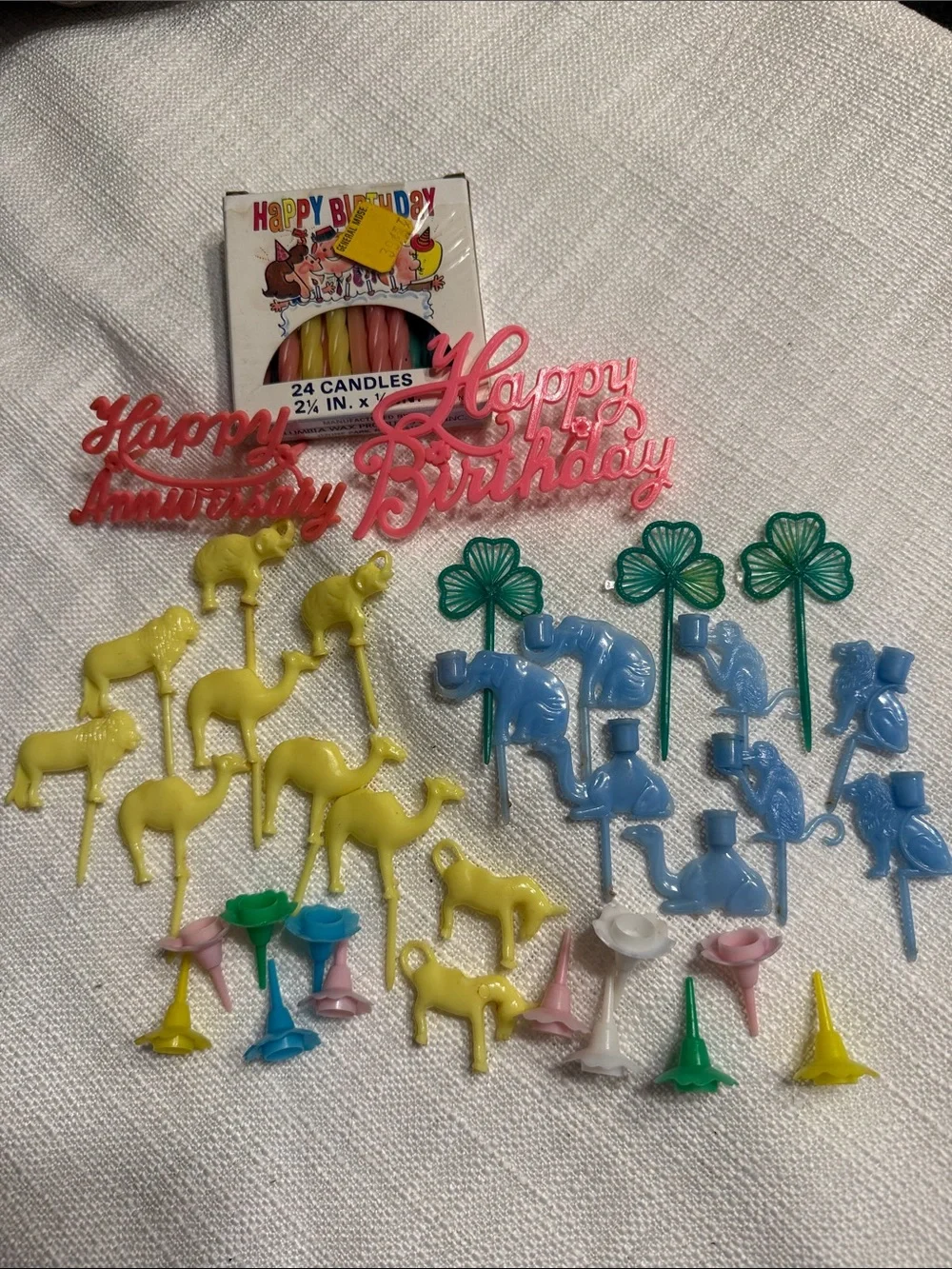 Vintage Happy Birthday Party Picks Set - Yellow, Blue, Green, Pink